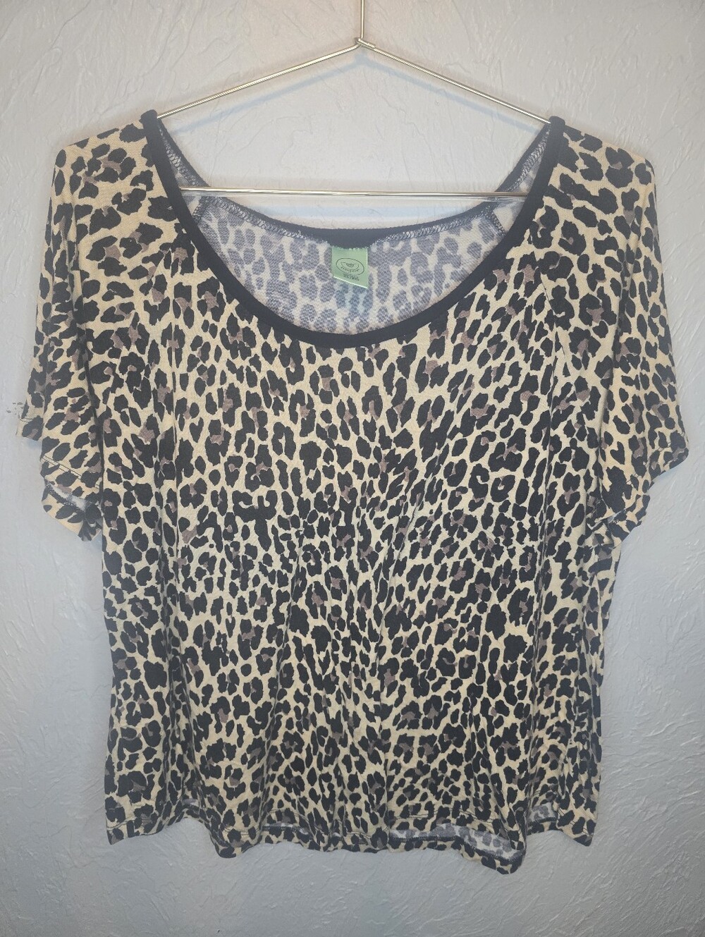 Honeydew Leopard Print Flutter Sleeve Top XL Tan Black Animal Print Blouse